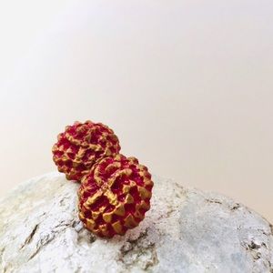 Red & Gold Carnation Floral Acrylic Stud Earrings